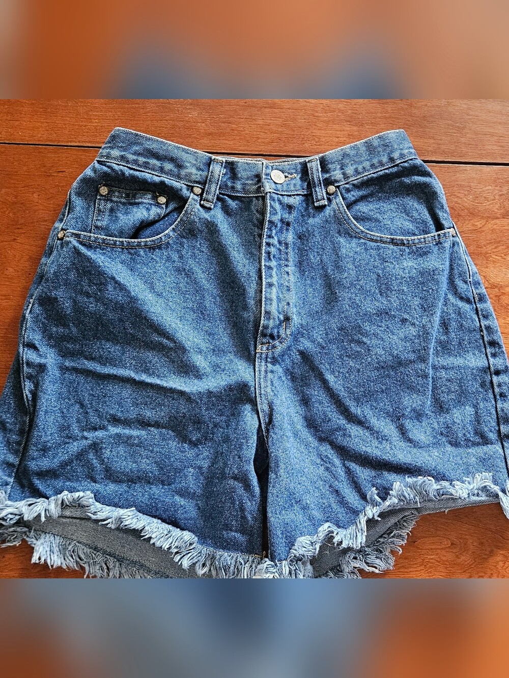 Vtg Bill Blass High-Waist Frayed Hem Denim Shorts - Blue